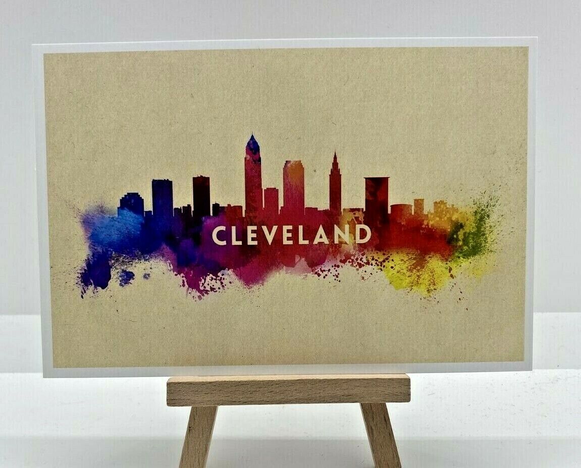 Cleveland Ohio Watercolor Skyline  Lantern Press Postcard (E138)