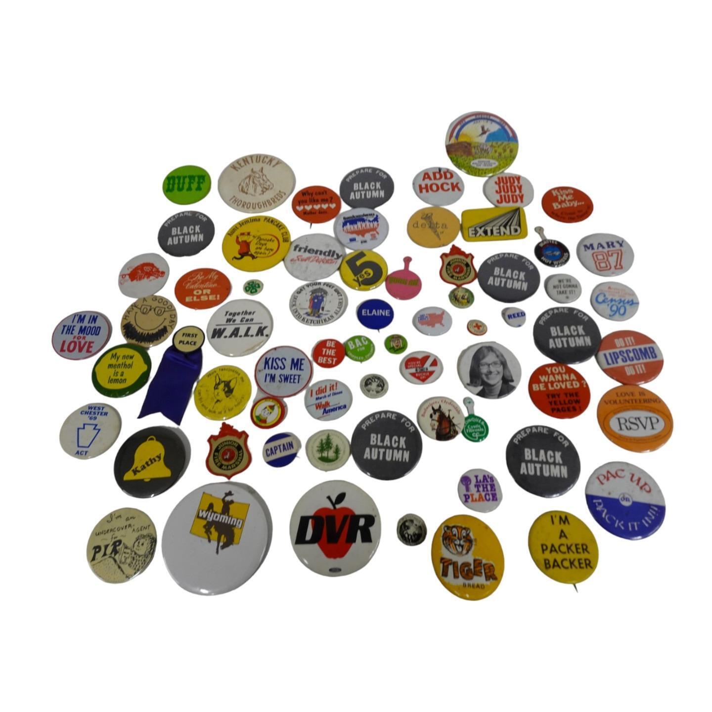 Mixed Lot 60 Pins Buttons Mattel Wyoming Black Autumn Add Hock Extend Packer