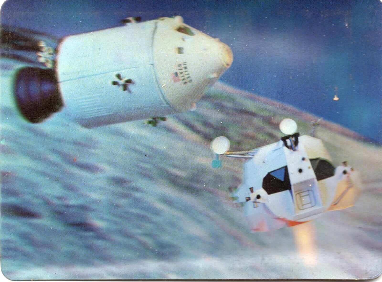 VINTAGE 3D Lenticular Visiorelief space Postcard 1970 Bulova Accutron Apollo