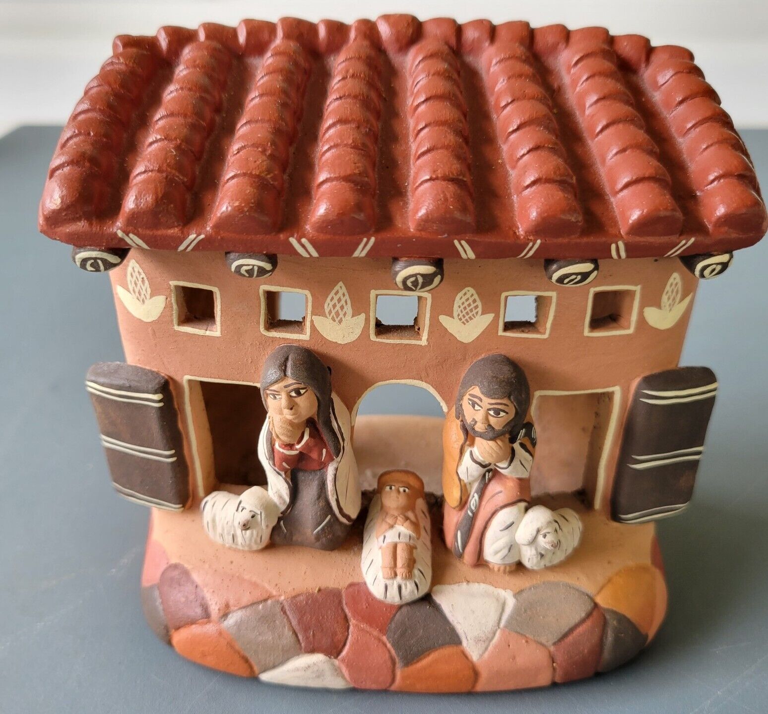 Peruvian Folk Art Pottery Storyteller  Nativity Scene Jesus Birth Christ Voltiv 