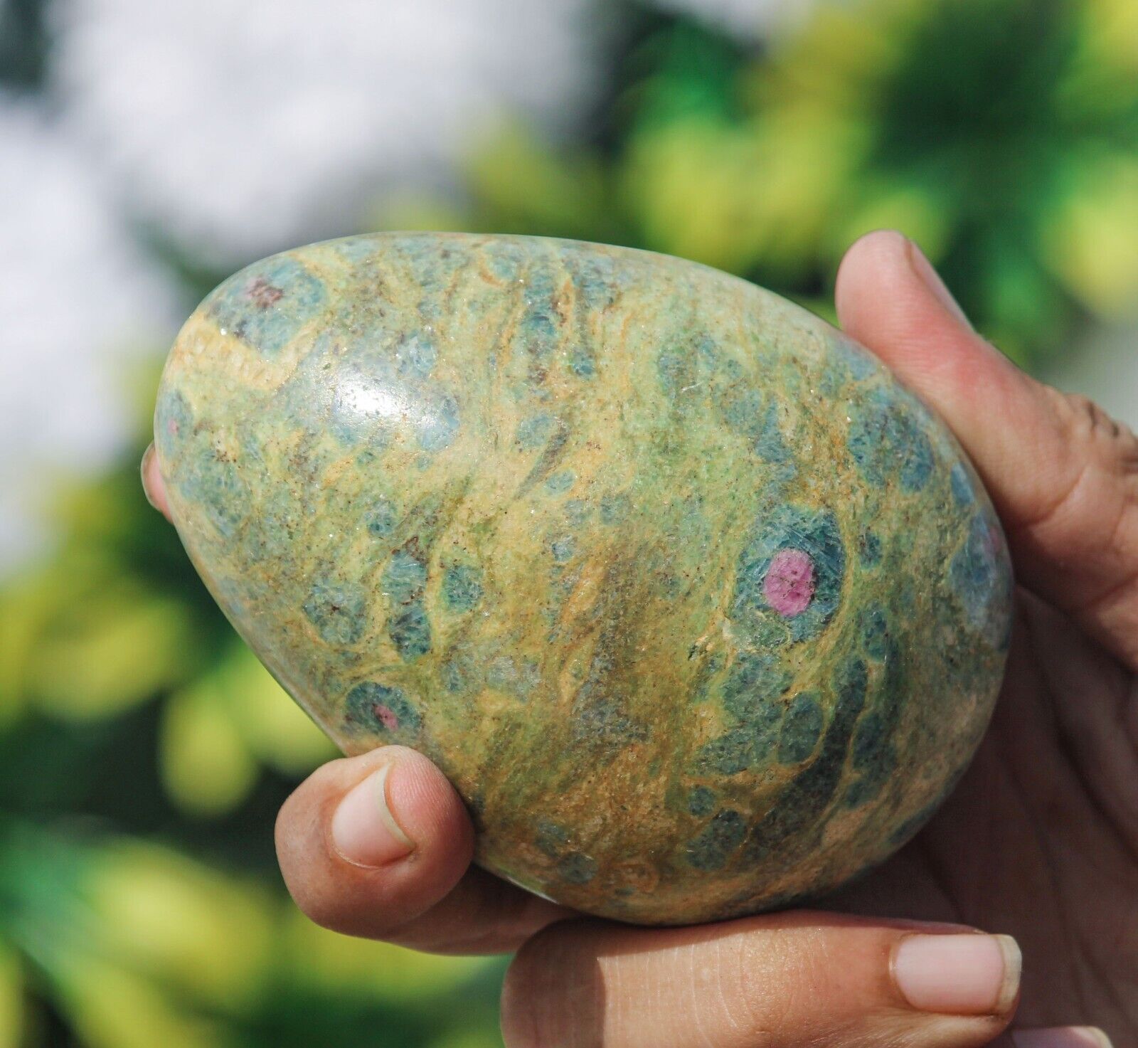 Small 85MM Ruby In Fuchsite Stone Healing Chakra Metaphysical Meditation Egg