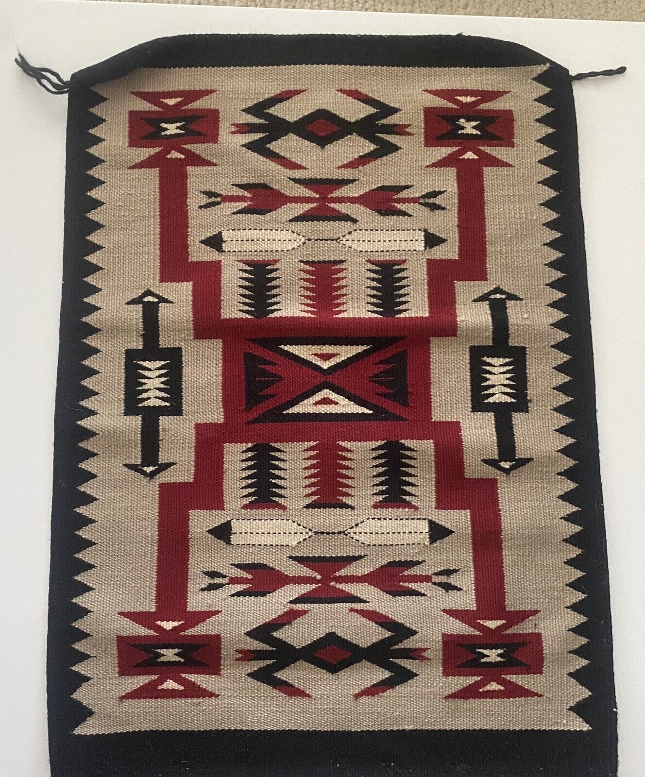 Vintage 1930\'s Genuine Navajo Storm Pattern Handmade Rug Wool 20.75\
