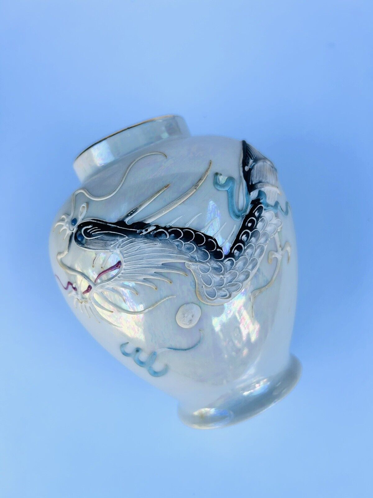Vintage Nakasima Porcelain Dragonware Moriage Vase Hand Painted