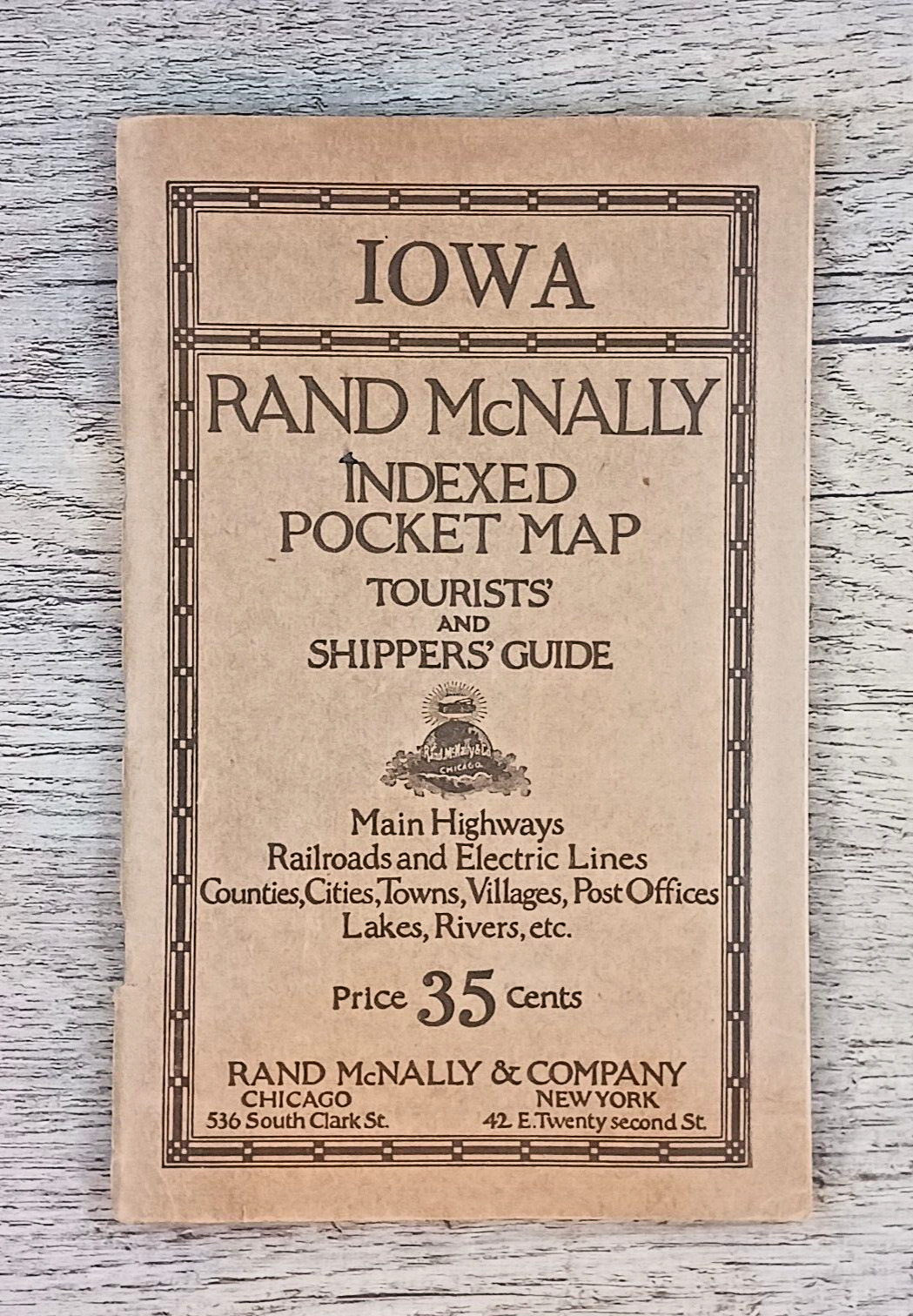 Vintage Rand McNally Iowa Indexed Pocket Map - Tourists' Shippers Guide - 1920