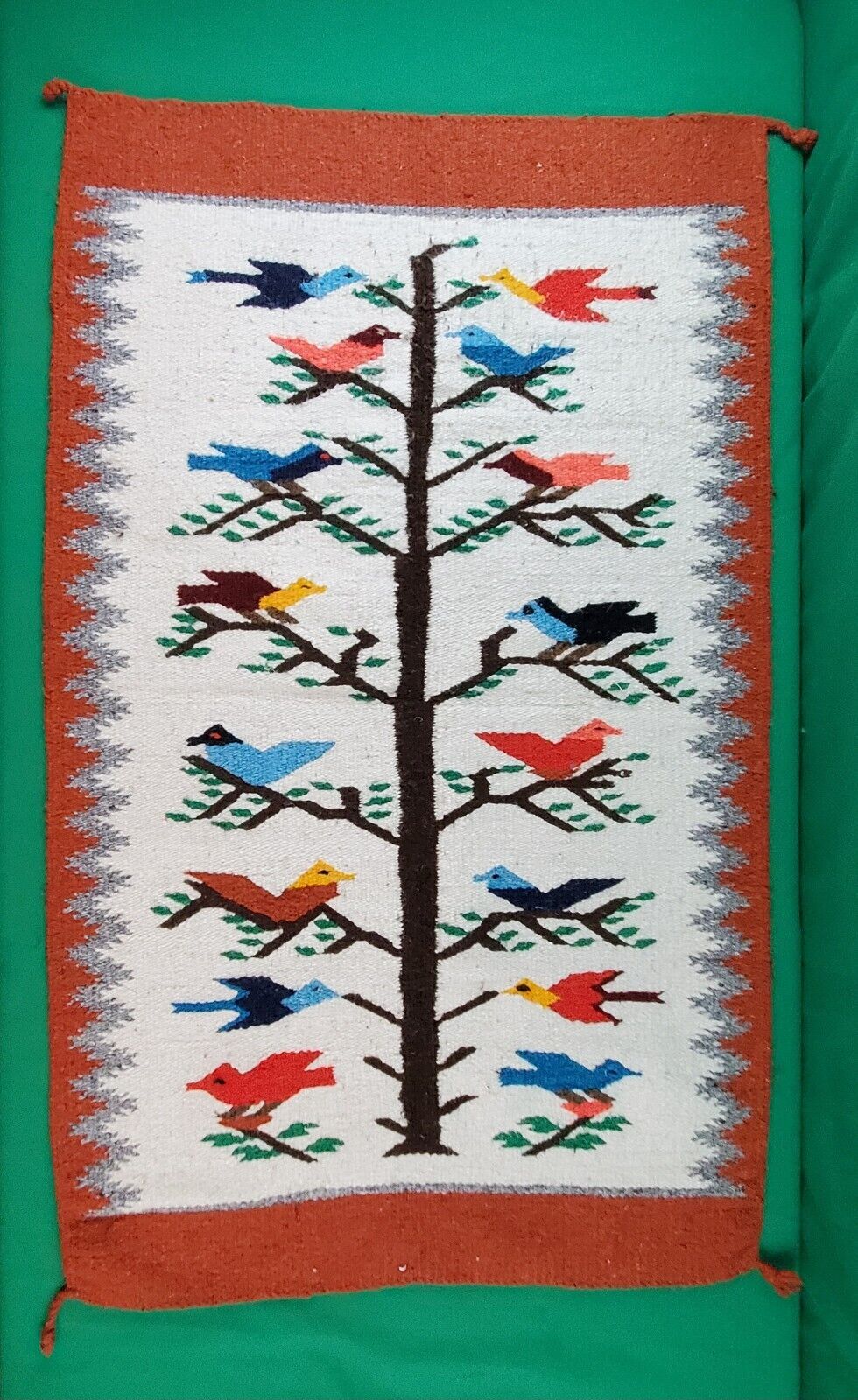 Vintage Handwoven Navajo? Mexican? Unmarked Tree Of Life Wool Rug Tapestry Birds