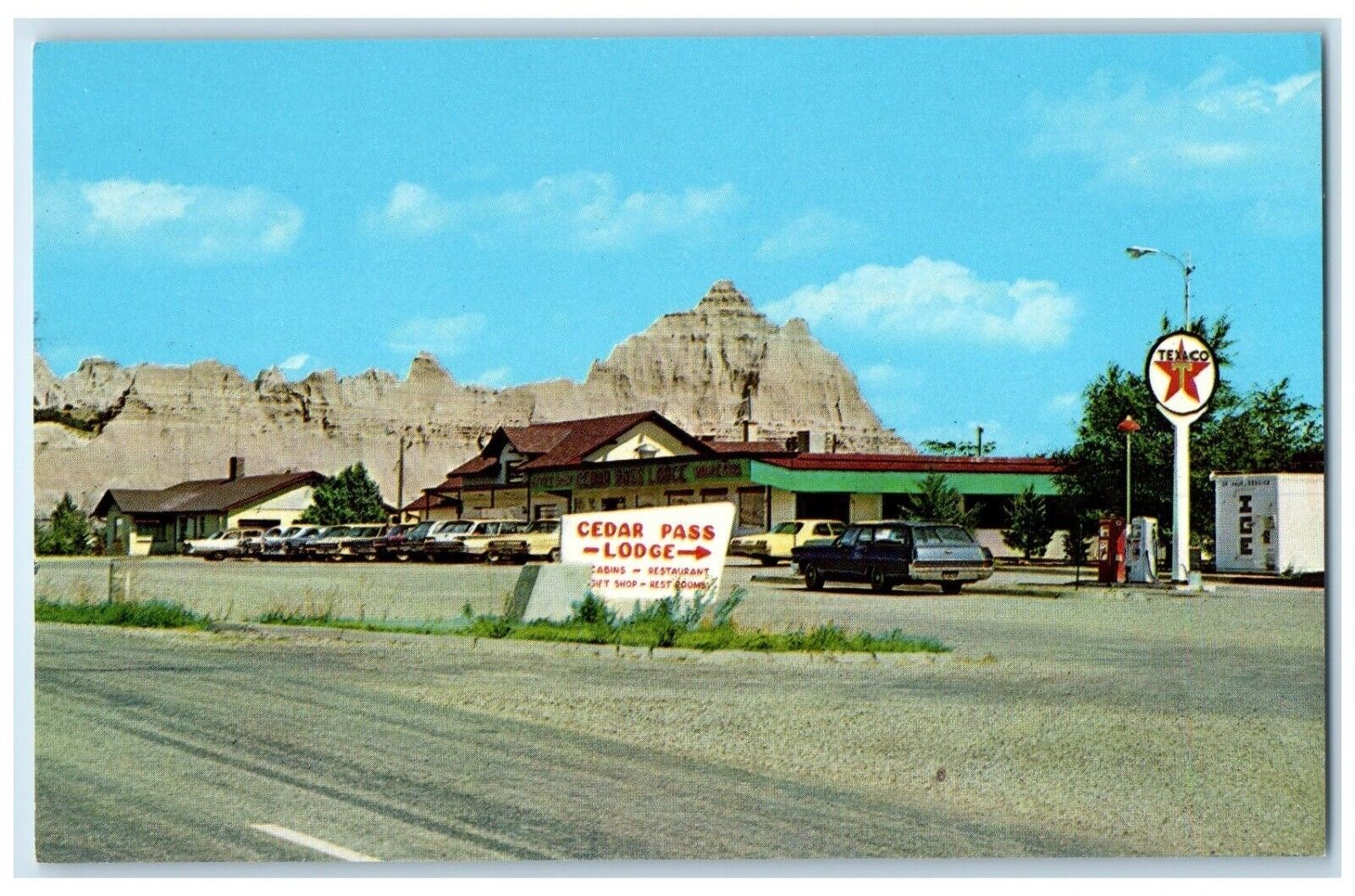 Cedar Pass Lodge Badlands National Monument SD Texaco Gas Station Postcard