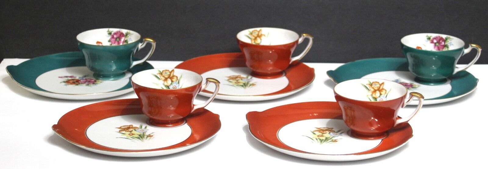 VTG Teacup and Saucer Snack Plate Hand Painted Occupied Japan Set of 5 UCAGCO