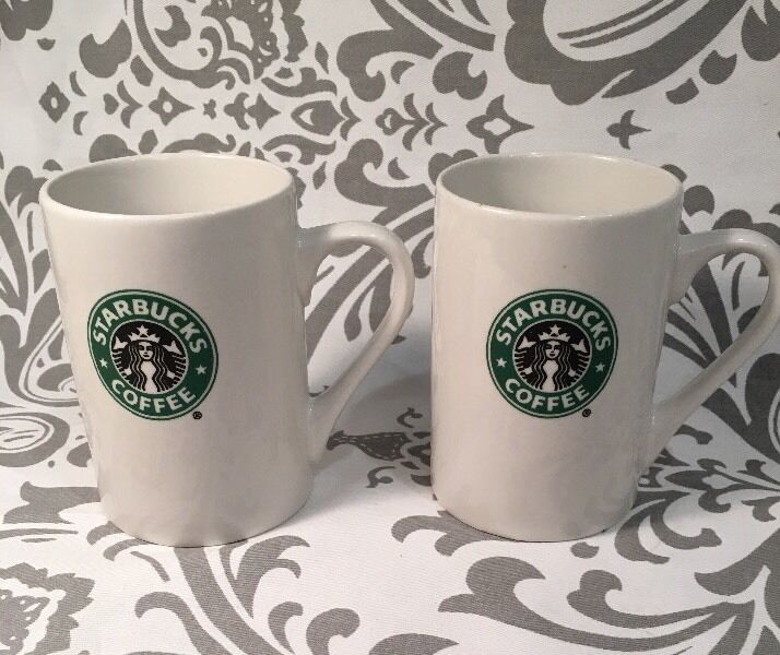 2 Starbucks 2008 White Coffee Mugs Cups Green Mermaid Siren Logo Classic #200