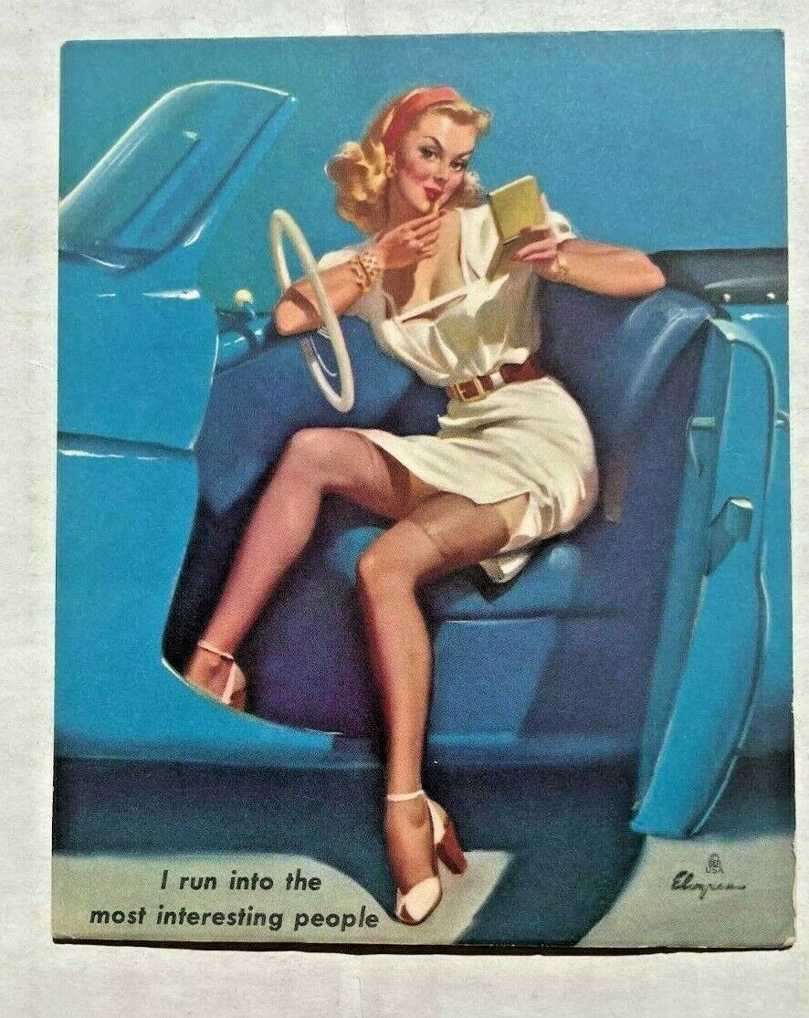1950's Dipsey Doodle Pinup Girl Picture Blond Getting Out of Classic Car Elvgren