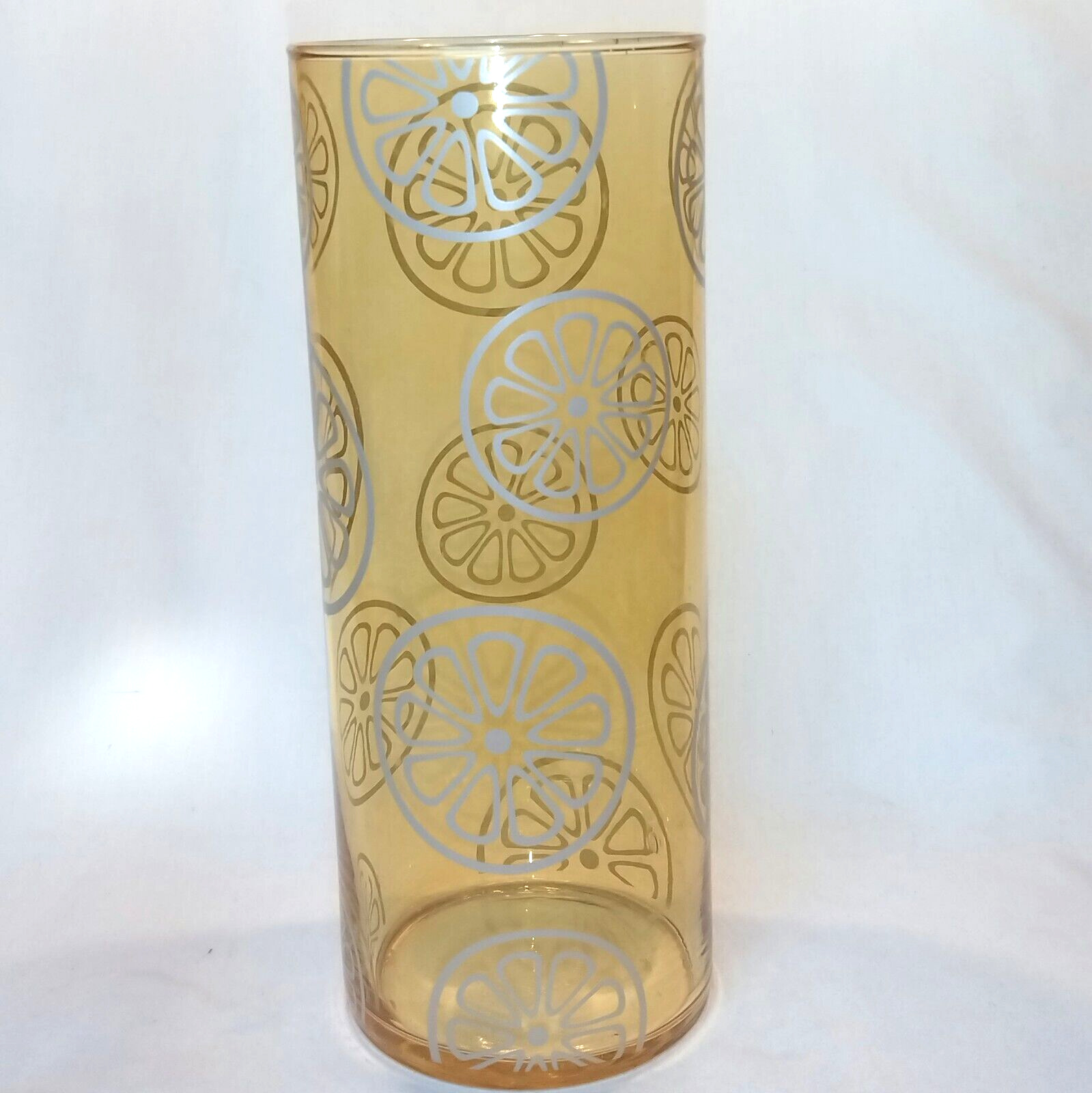 Retro, Orange Glass Vase With 70\'s Stylized Orange Slices In Silver, 9\