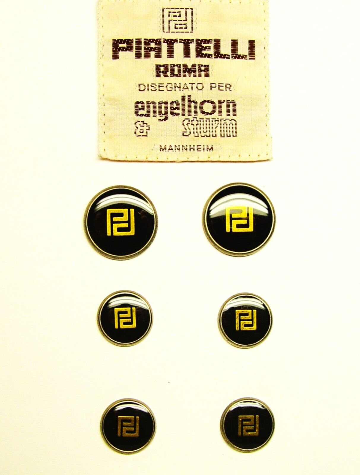 PIATTELLI Roma replacement buttons 6 acrylic face logo buttons Good Used Cond.