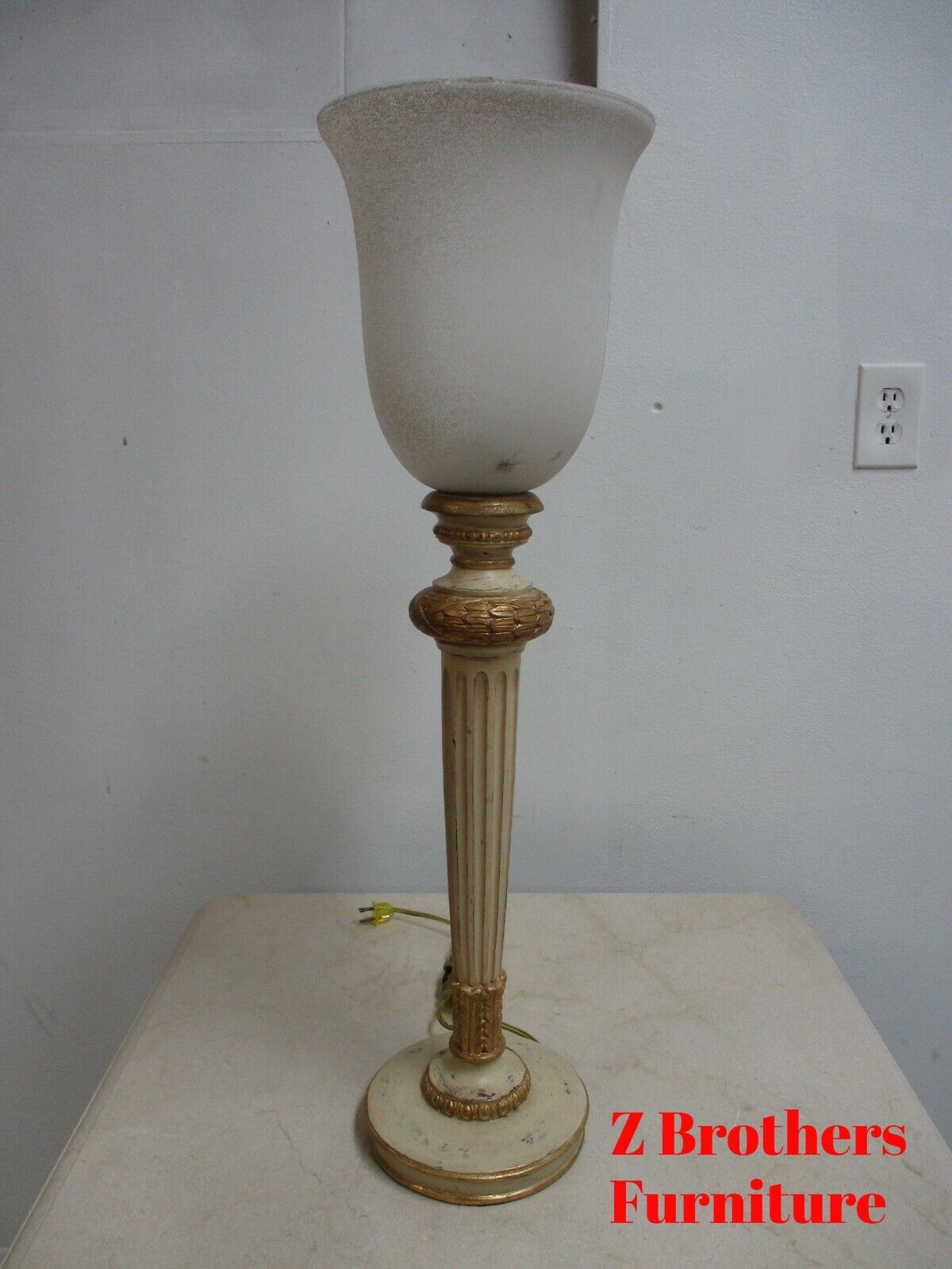 Painted Gold French Italian Regency Torchiere Table Lamp  A
