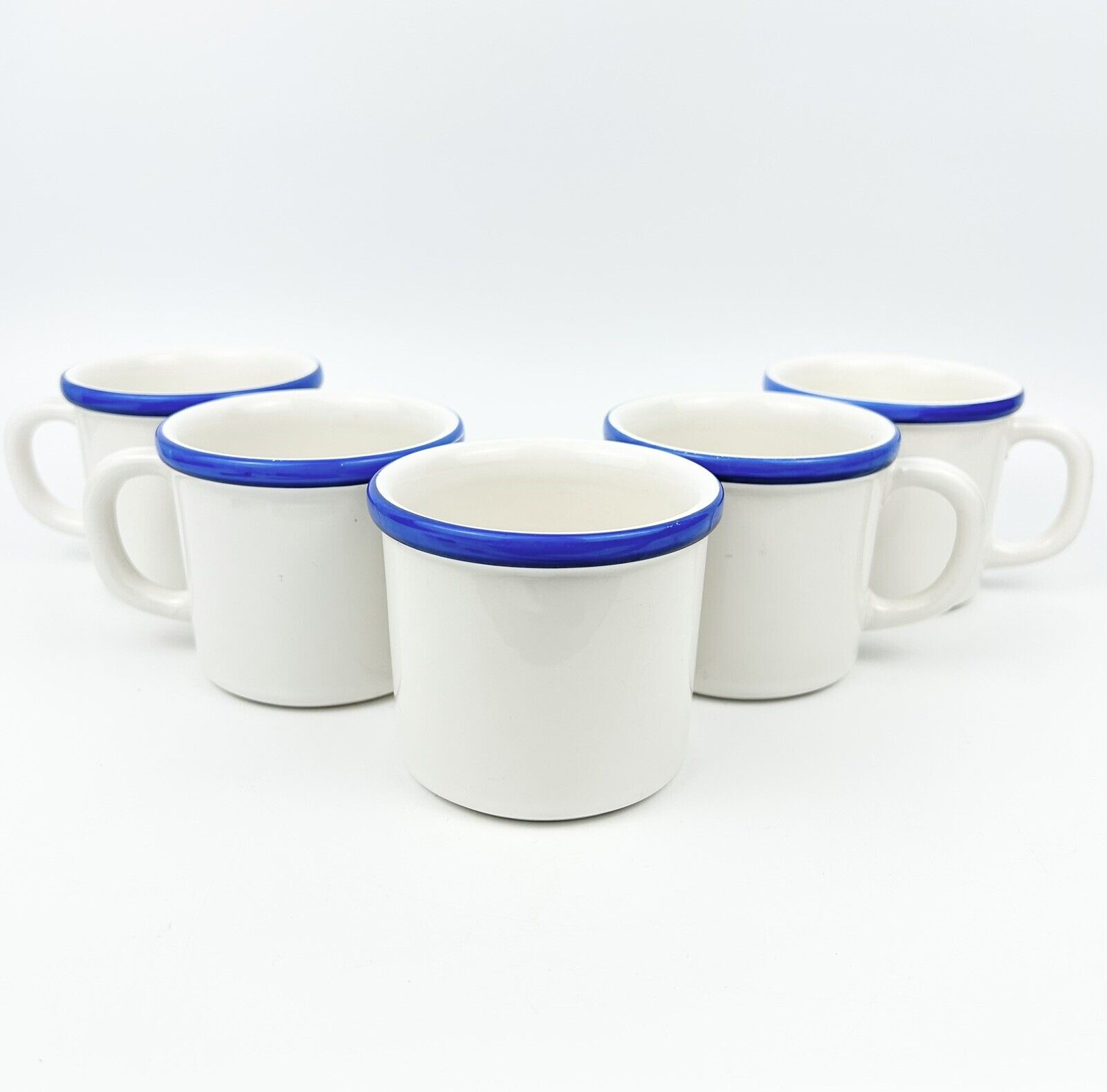 5 Vintage Marimekko Pfaltzgraff Blue Band Flat Cups Good Condition Hard To Find