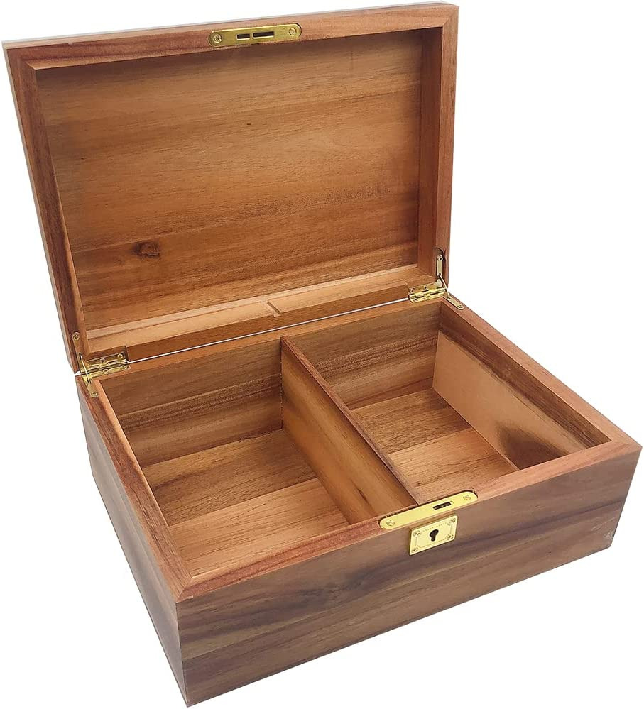 Large Wood Storage Box Decorative Wooden Box with Hinged Lid and Locking Key Pre
