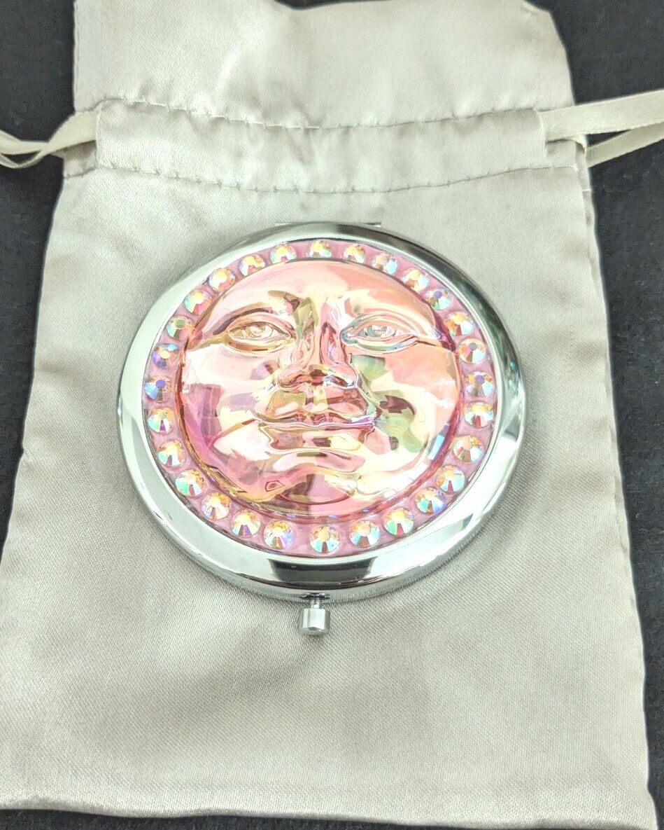Kirks Folly Compact Mirror Pink Moon Face Backside Inscribed Graduation Gift