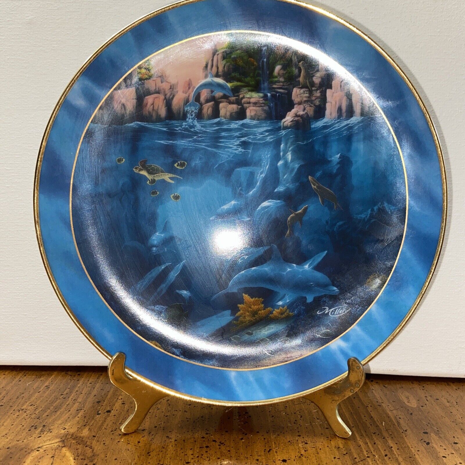 Franklin Mint “ Dolphin Dance” Plate & Stand Limited Edition Collection