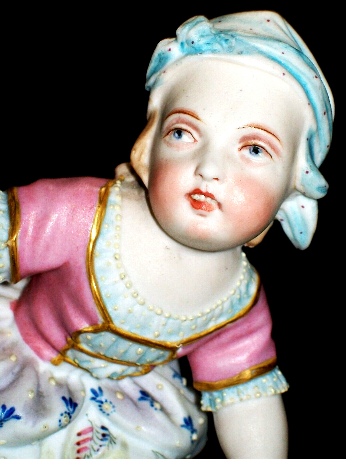 ANTIQUE FRENCH PARIS JEAN GILLE GIRL DOLL PLAYING BISQUE PORCELAIN FIGURINE