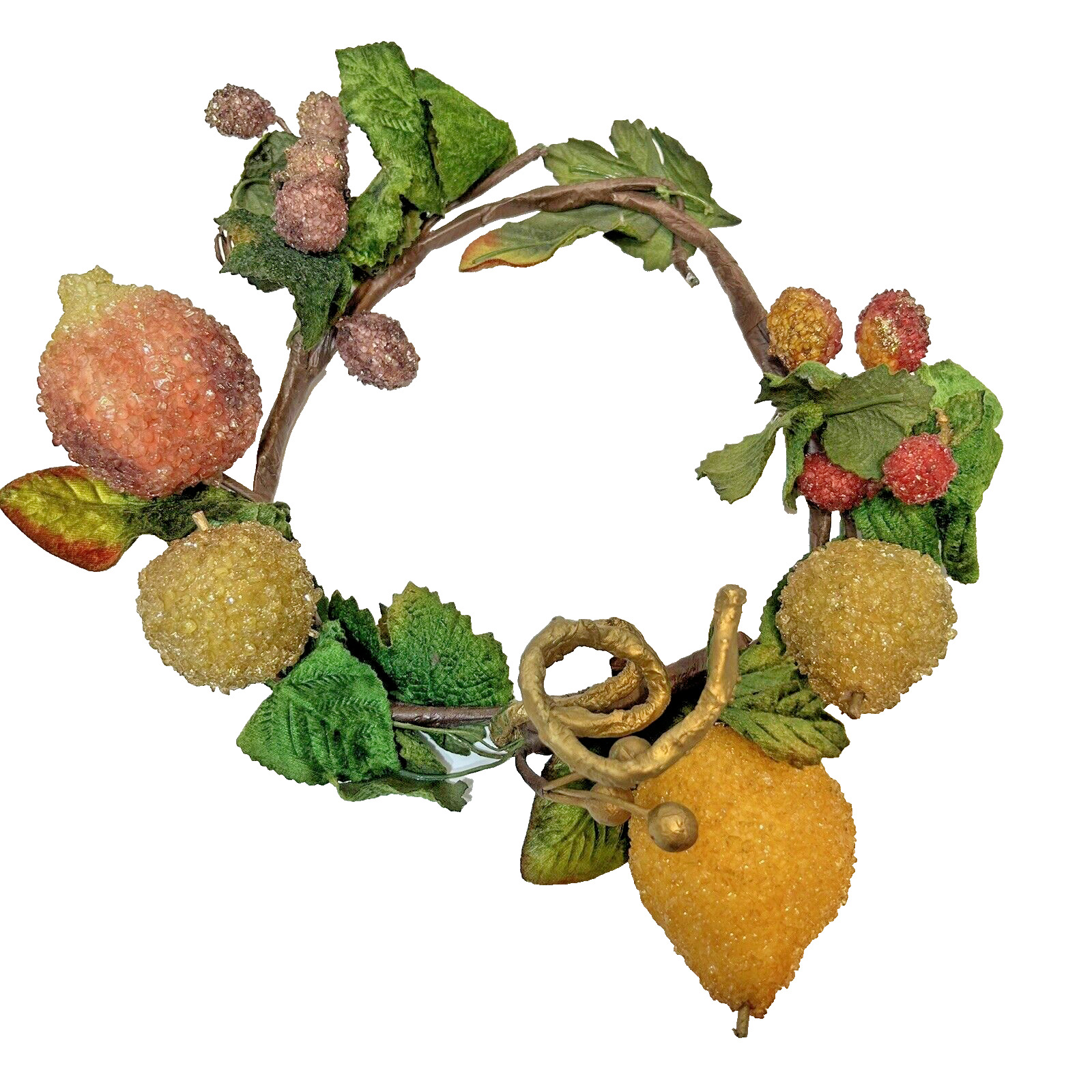 Vintage Handmade Christmas Grapevine Wreath Leaves Sugared Fruit 14\