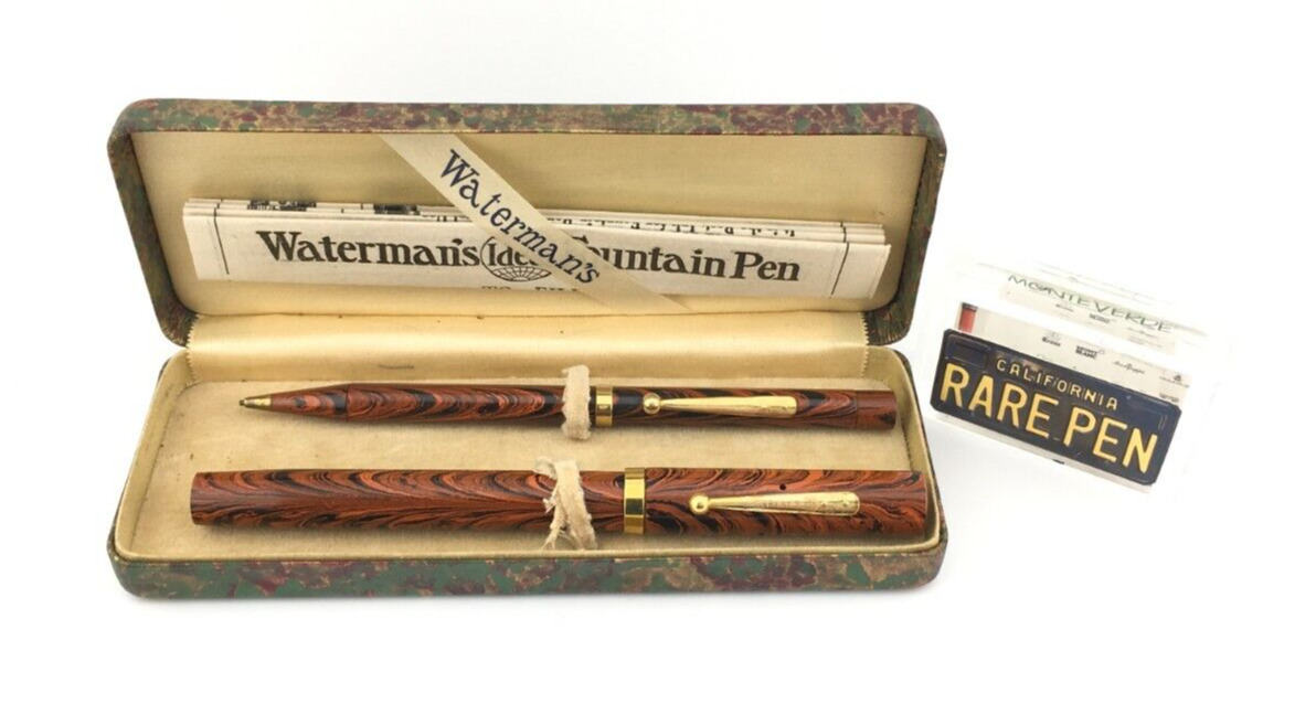 Vintage WATERMAN 52 RIPPLE Fountain Pen Pencil 14K INSANE  FLEX 1.3mm nib NEW
