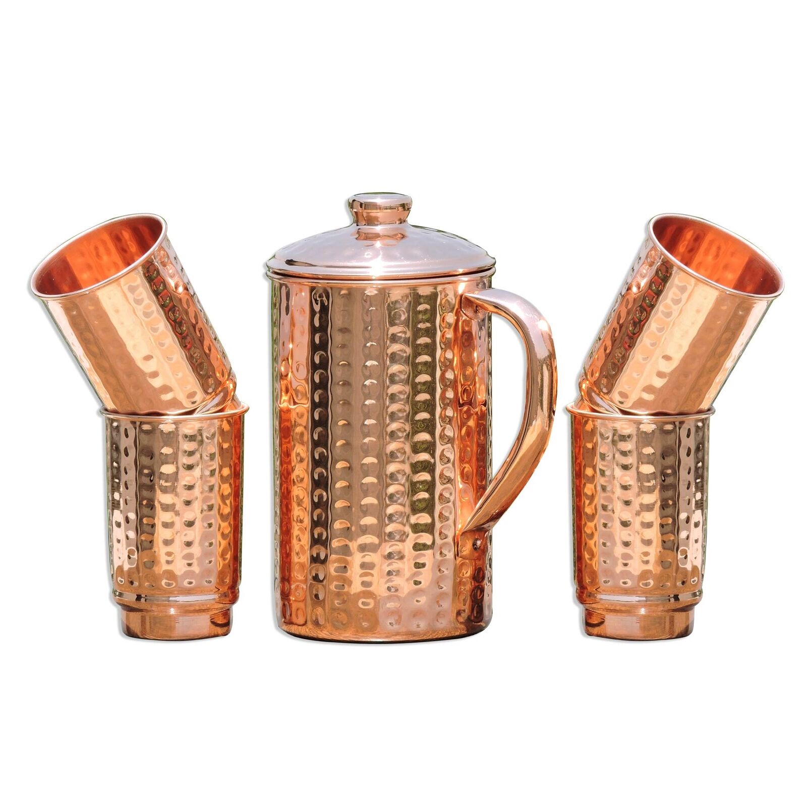 HealthGoodsIn - Pure Copper Hammered Pitcher with 4 Copper Tumblers