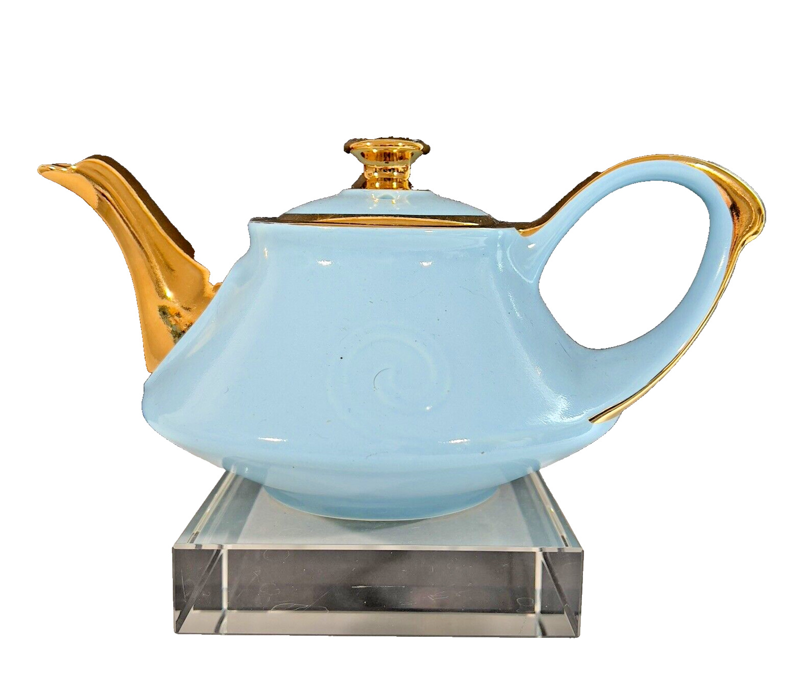 Vintage Aladdin Teapot Turquoise Aqua 22KT Gold Trim Made in USA Pearl China