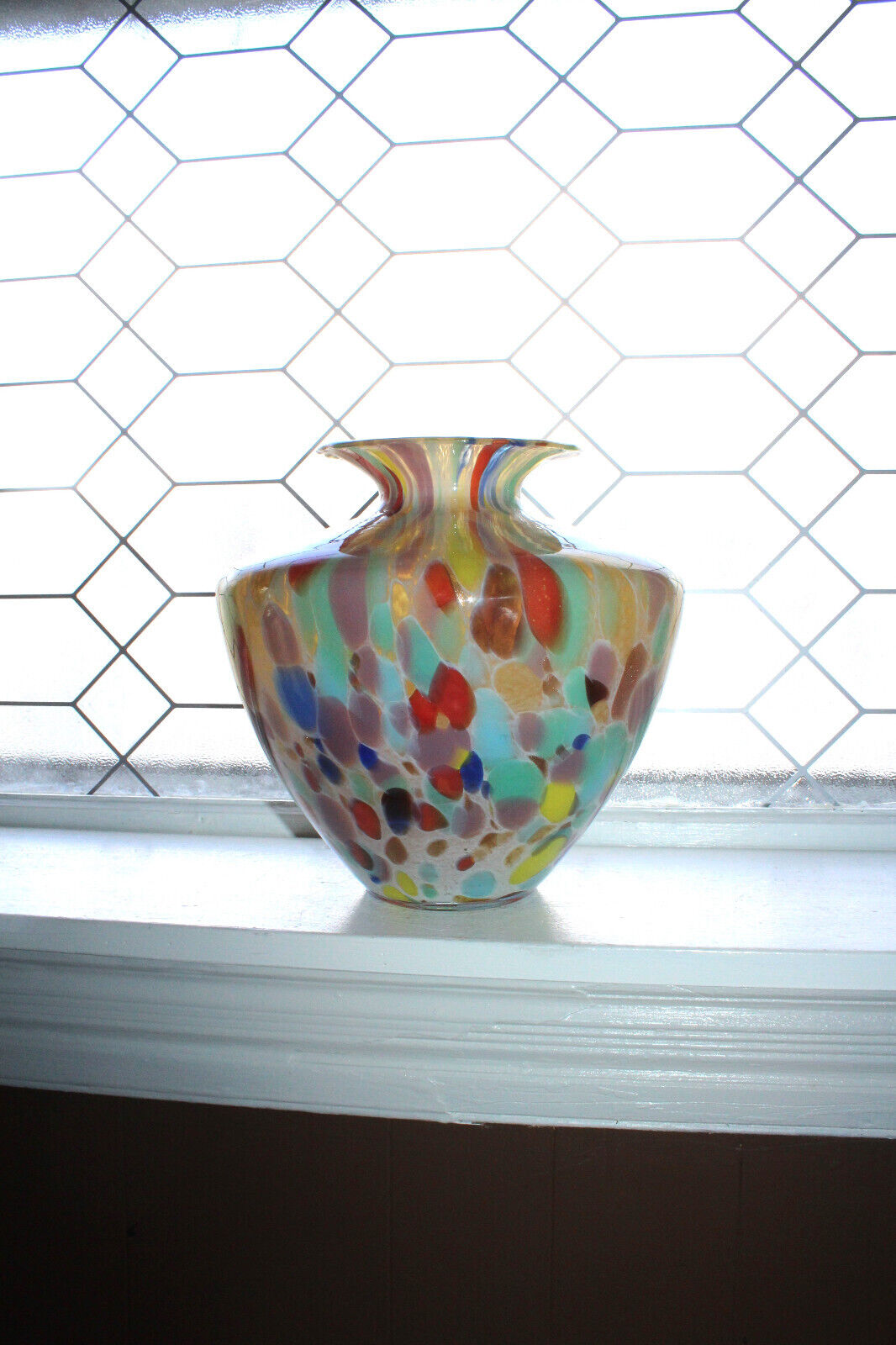 Large Maestri Vetrai Azzurra Murano Glass Vase Colorful Spots