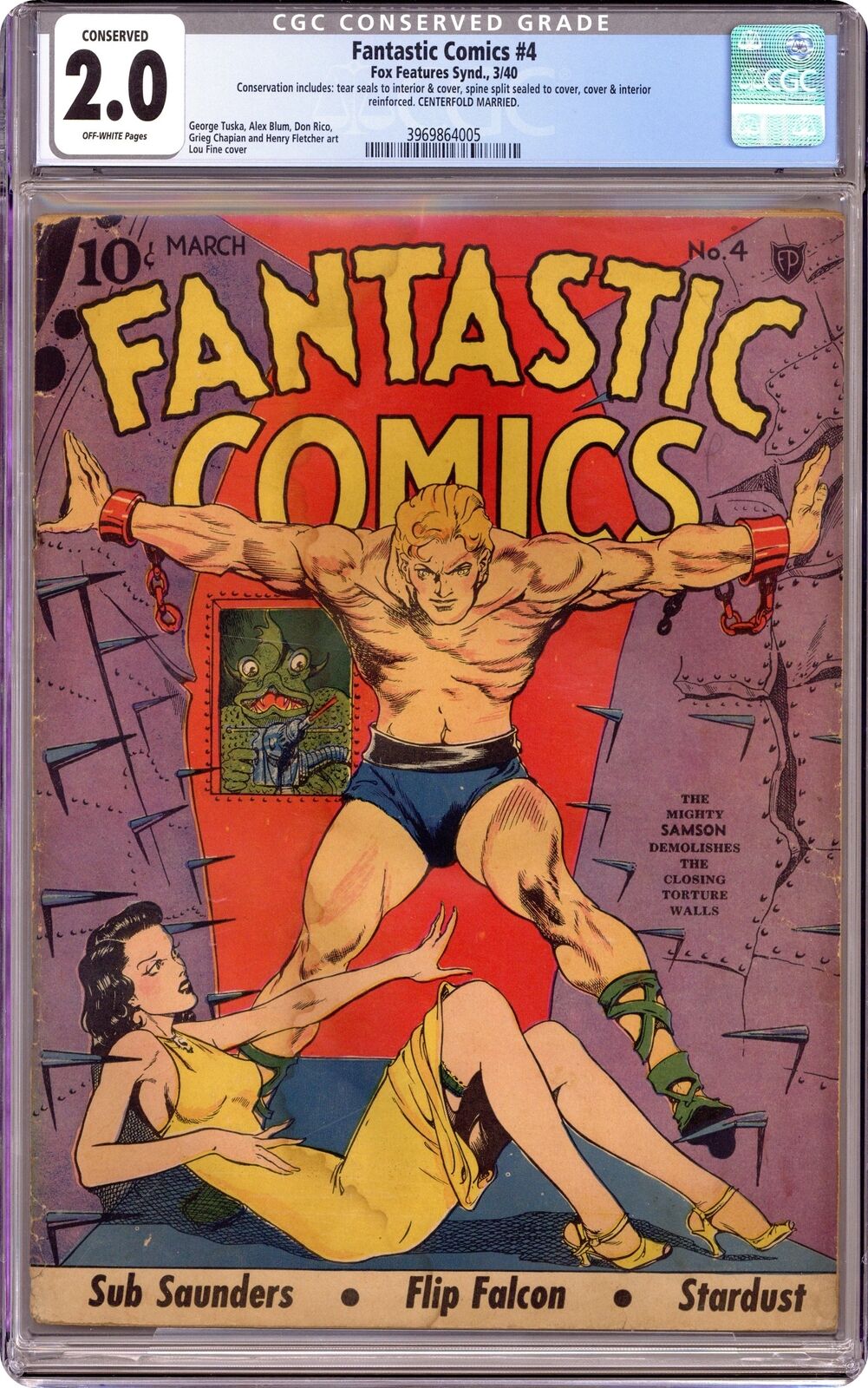 Fantastic Comics #4 CGC 2.0 CONSERVED 1940 3969864005