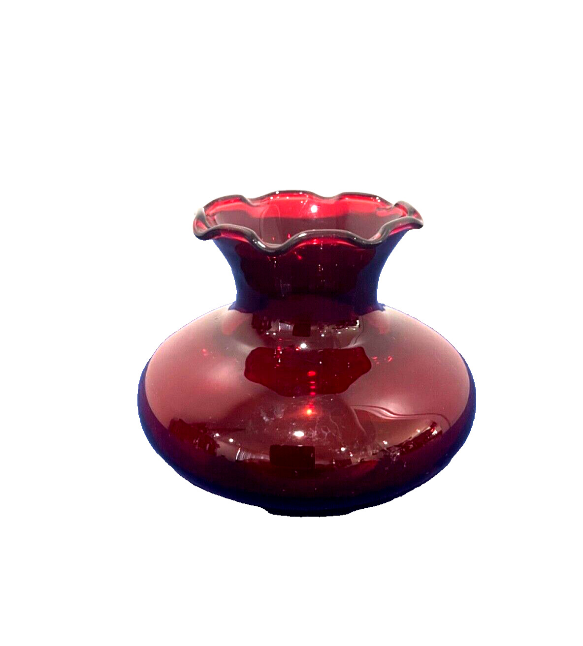 Small Pretty Red Antique Victorian Style Vase With Scallop Top