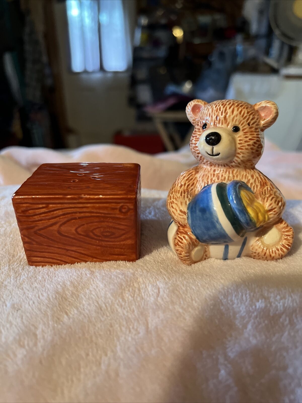 Teddy Bear Sitting On Crate Honey Pot