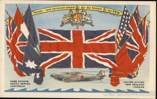 Allied Flags and Plane C. L. C. Linen Postcard Vintage Post Card