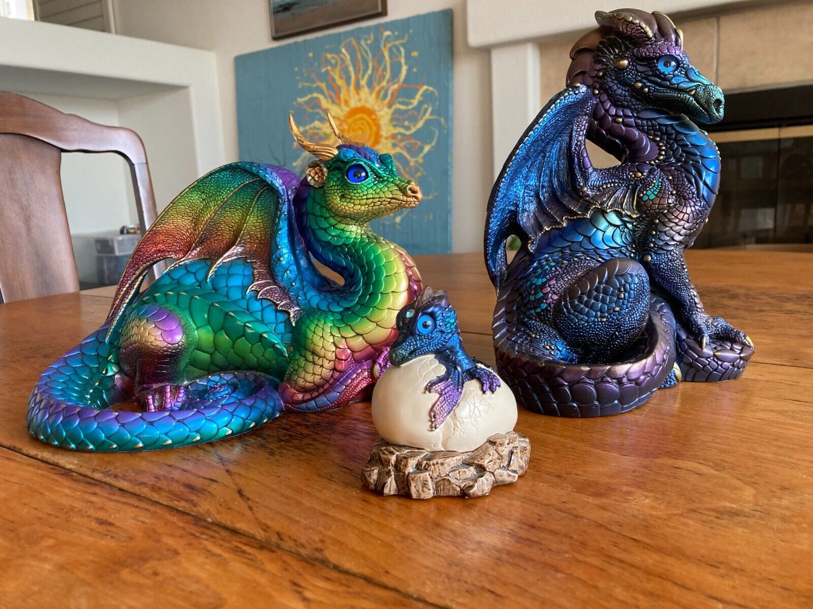 Windstone Editions Dragon lot * peacock and rainbow (Male, Female and hatchling)