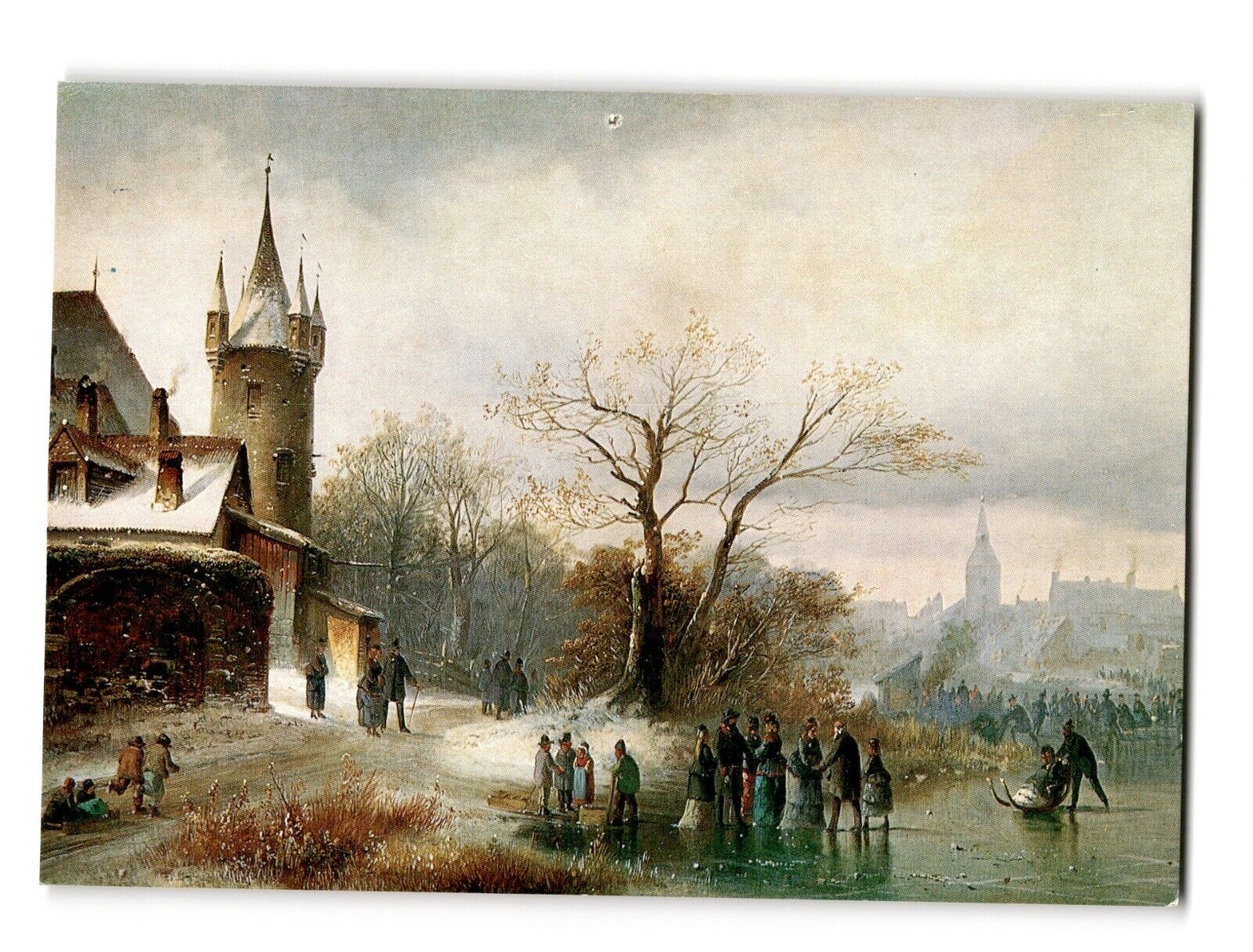 Anton Doll Winter Landscape with Tower Vintage Art Postcard