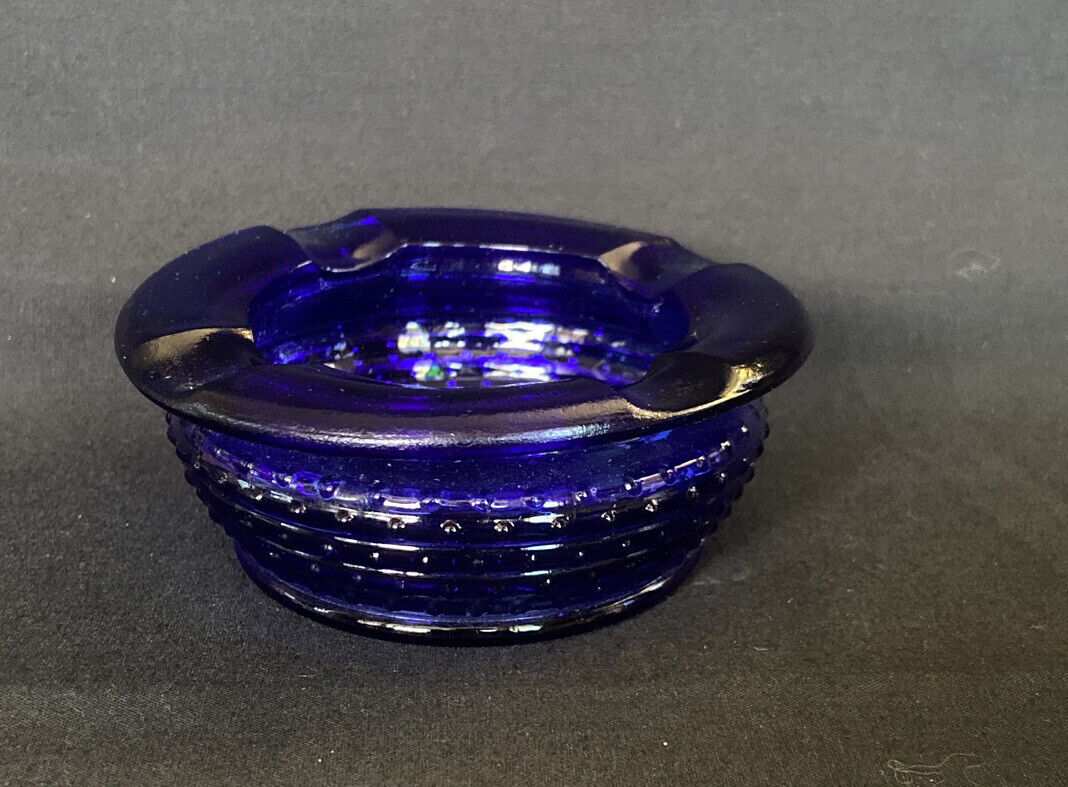 Vtg RARE Small Cobalt Blue Glass #4 Basket Spittoon Style Individual Ashtray