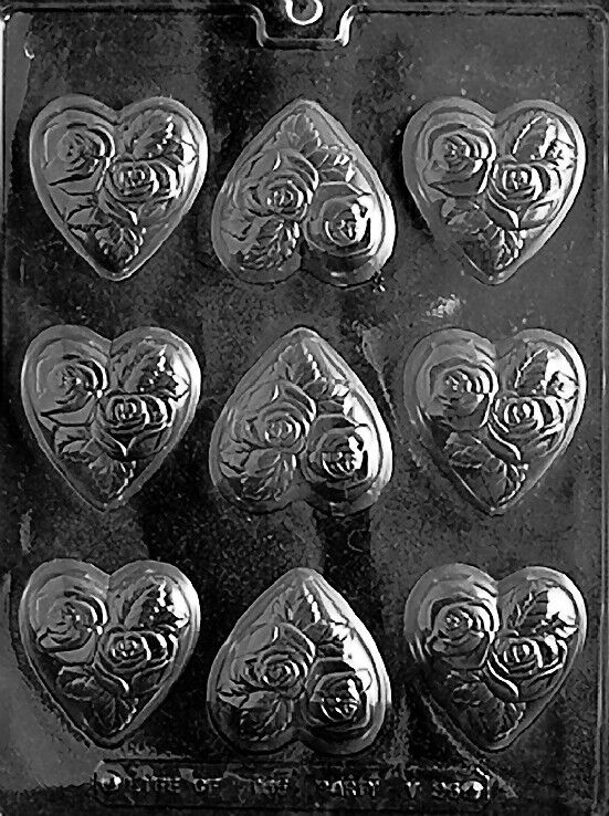 MEDIUM HEARTS WITH FLOWERS PIECES  mold molds Chocolate Candy roses valentines