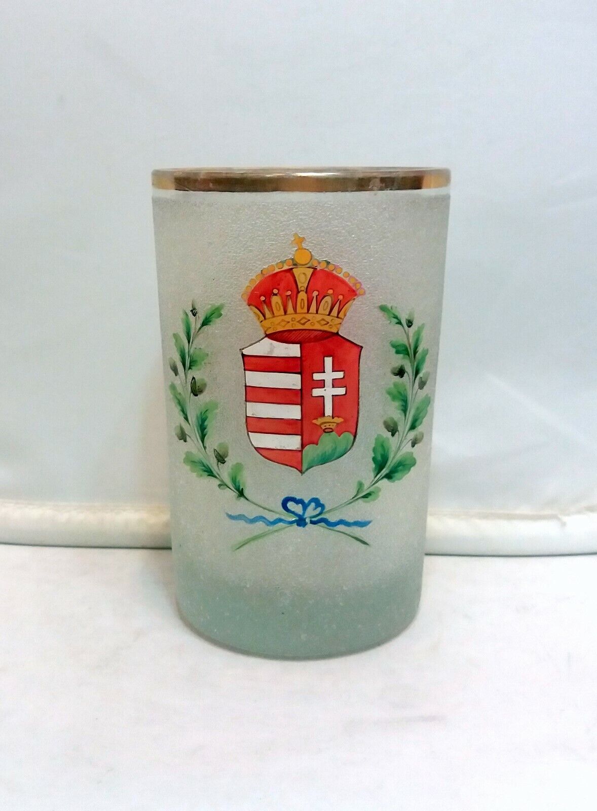 Antique Hungarian Croat of Arm Hand Painted Glass 19th Century 