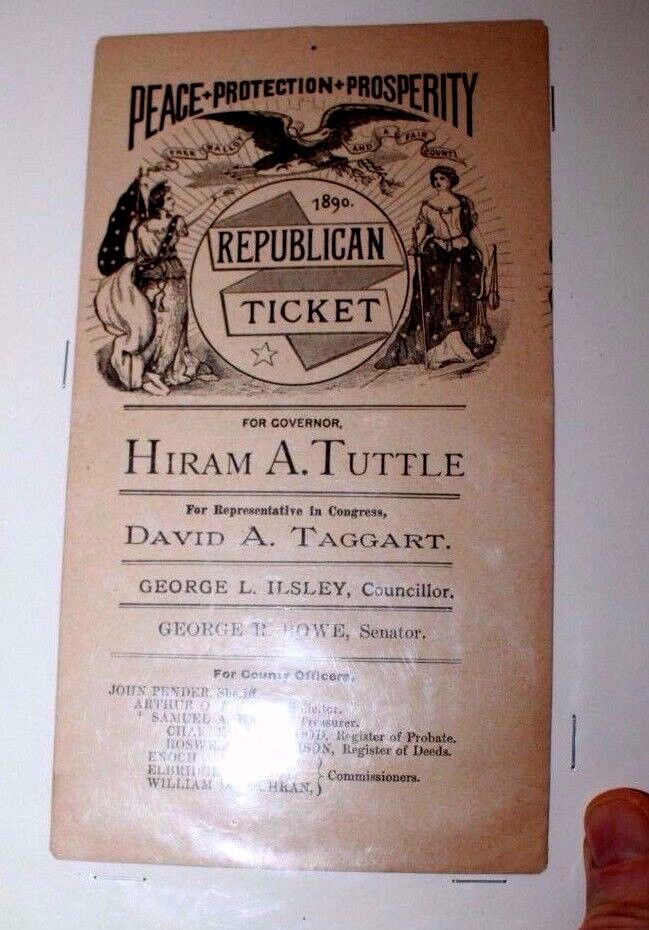 1890 republican paper ticket for the State of NH Hiram Tuttle Governor 
