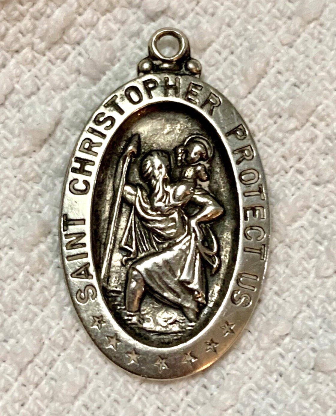 Vintage Sterling Silver 925 Saint Christopher Protect Us Medal Pendant Charm 1\