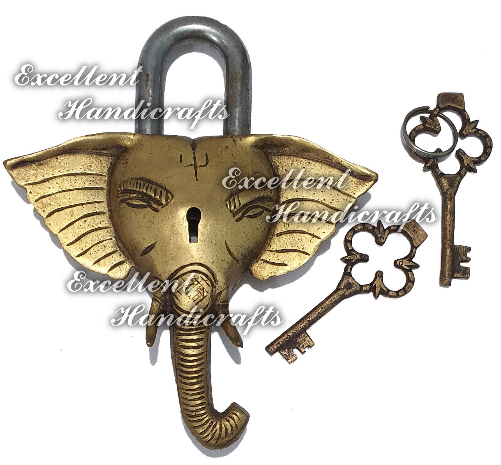 Attractive Antique & Vintage Style Brass made Elephant face Padlock with 2 keys