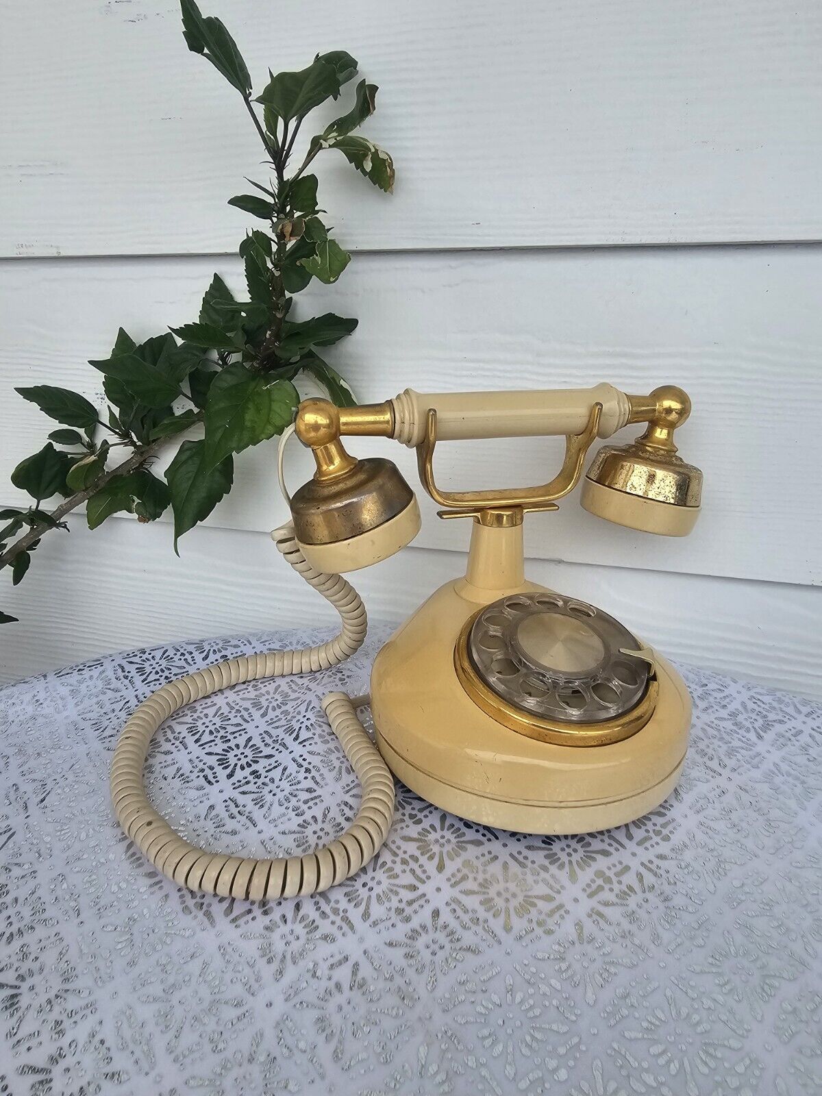 Vintage Western Electric Cream/Gold Coil-Corded French Style Rotary Phone