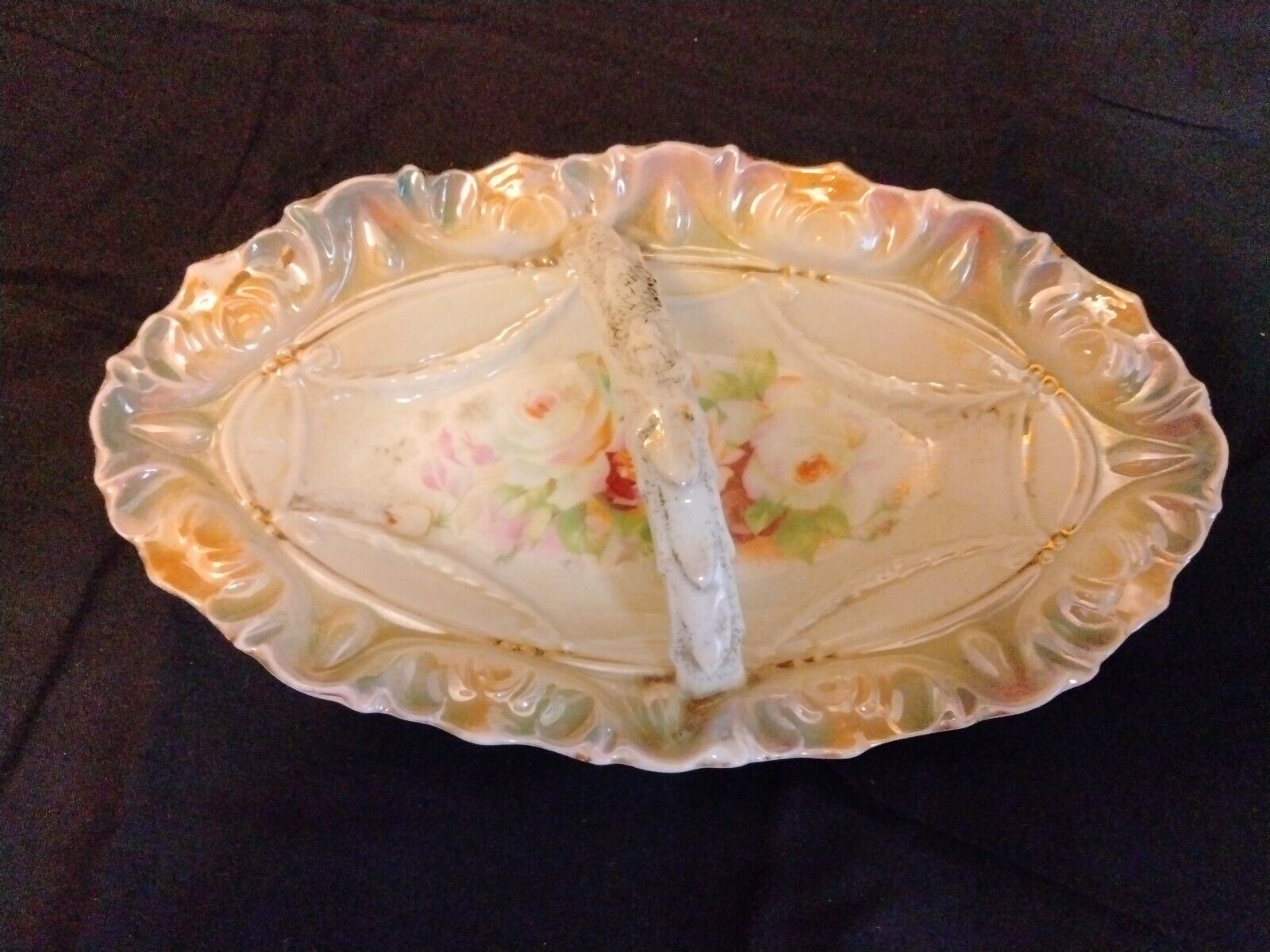 Vintage Germany Candy Relish Dish with Handle Luster Glaze