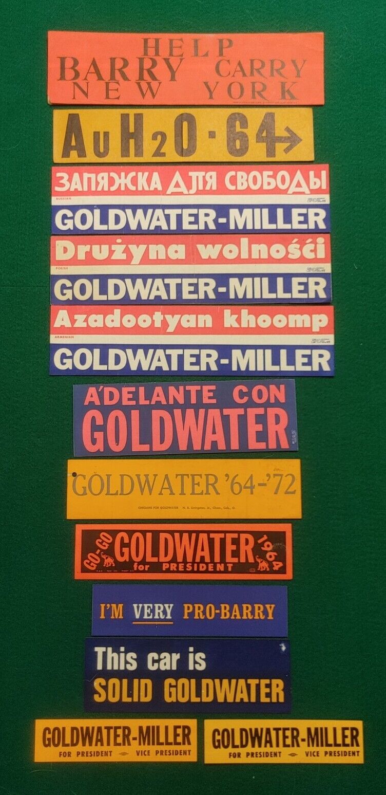 Rare Vintage Lot (12) Barry Goldwater For President Bumper Stickers Unused