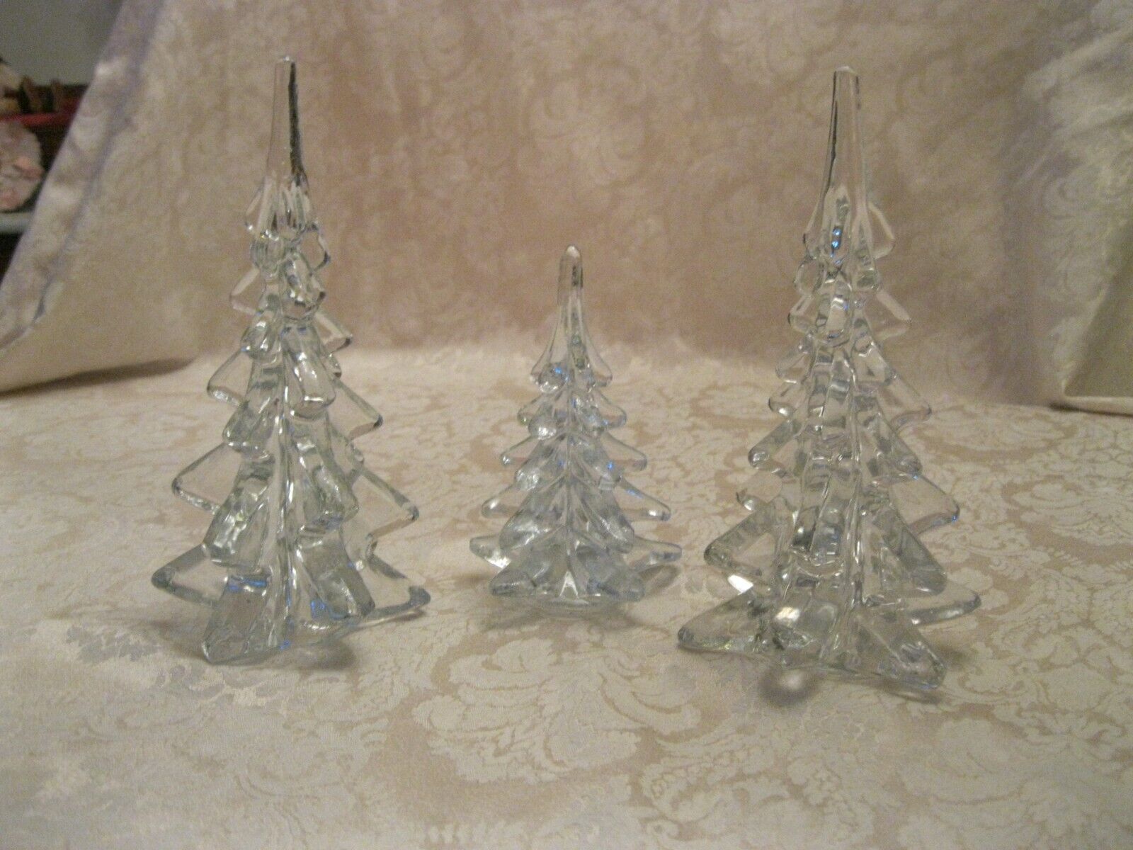 LOT OF 3 VINTAGE CLEAR GLASS CHRISTMAS TREES