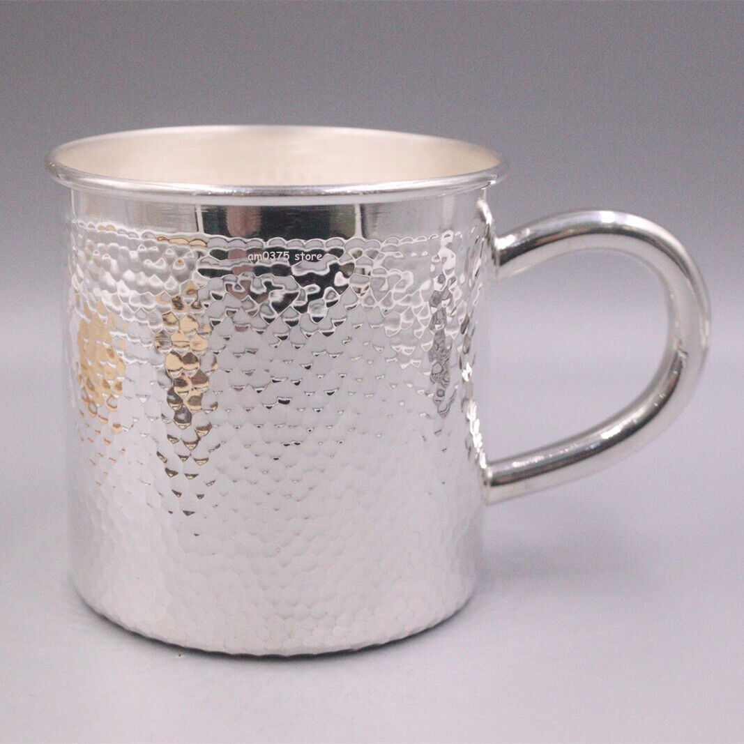 Pure 999 Fine Silver Mug Mirror Face Hammertone Finishes Handle Tea Cup /170g