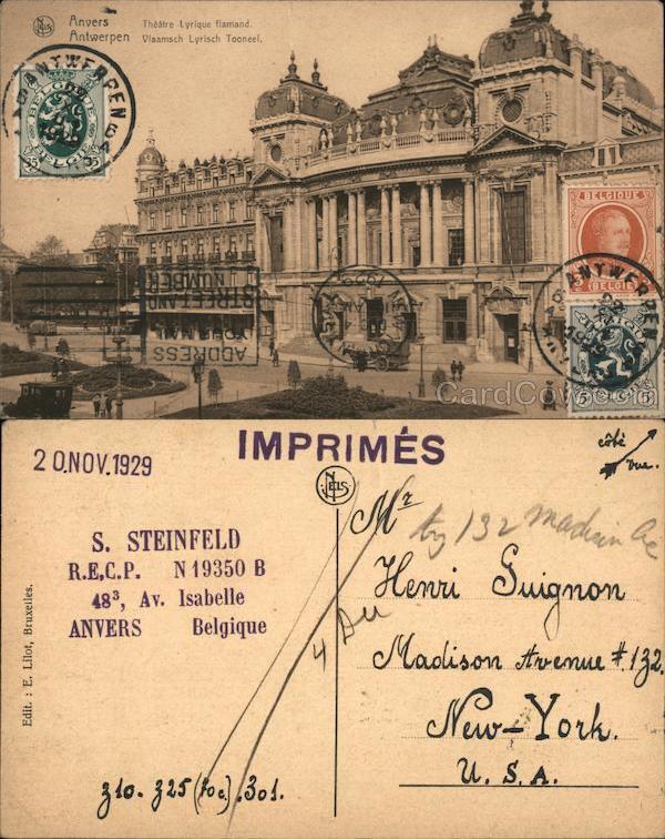 Belgium Antwerp Theatre Lyrique Flamand Philatelic COF E. Lilot Postcard Vintage