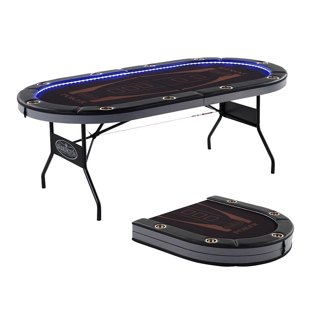 Foldable 10-Player Poker Table with LED Lights , Texas HoldEM