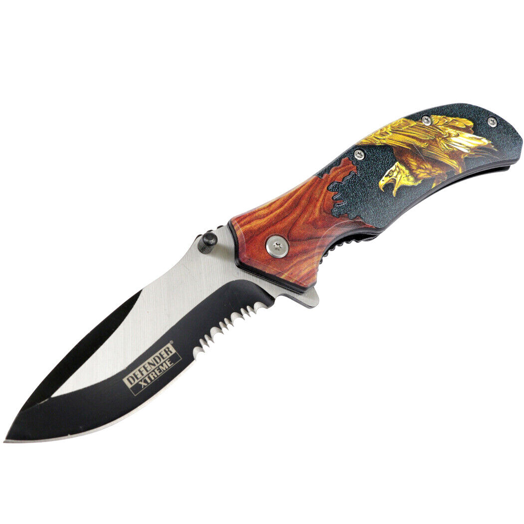 Defender-Xtreme 8.5in Bald Eagle Wood Color HandleFolding Knife