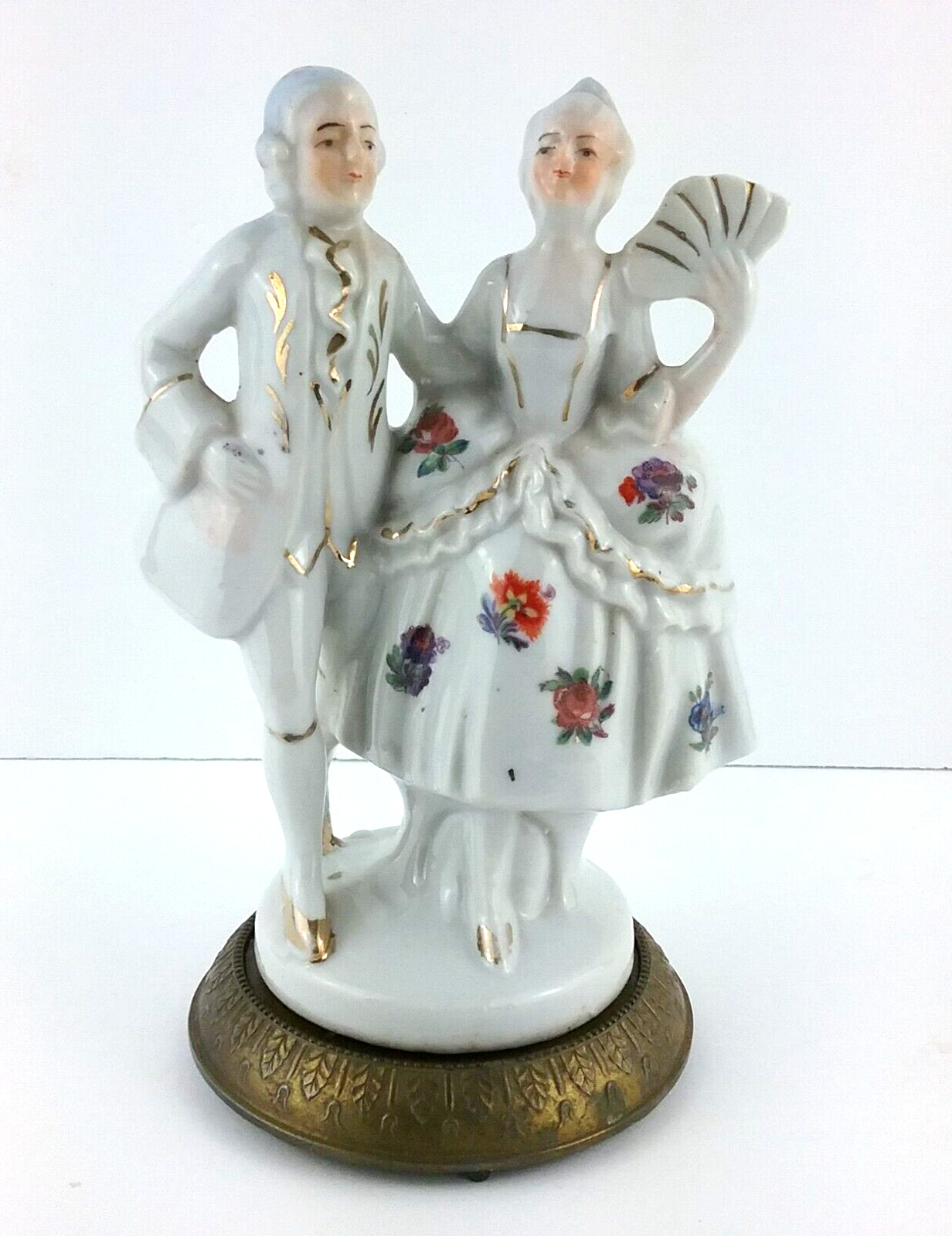 Germany Baroque Vogu Figurines Porcelain Statue With Brass Base Vintage