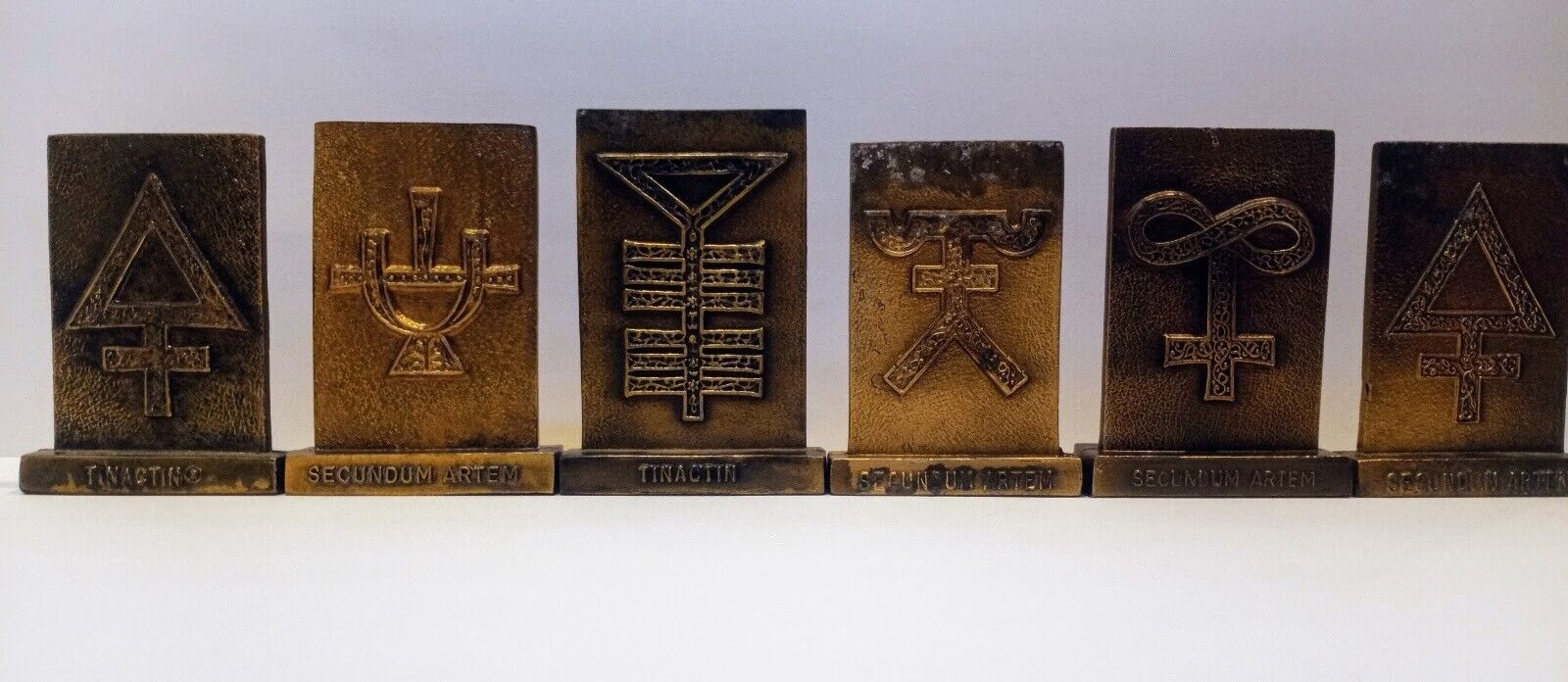 1977-81 Tinactin Apothecary Symbols Bronze Metal Paperweights or Bookends