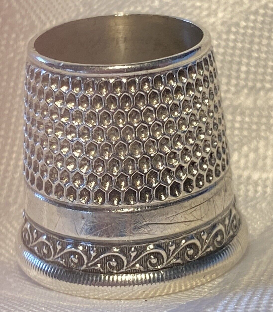 Vtg Sterling Silver #11 Tailor's Open Top Thimble W/Scrolls Decoration  5. Grams