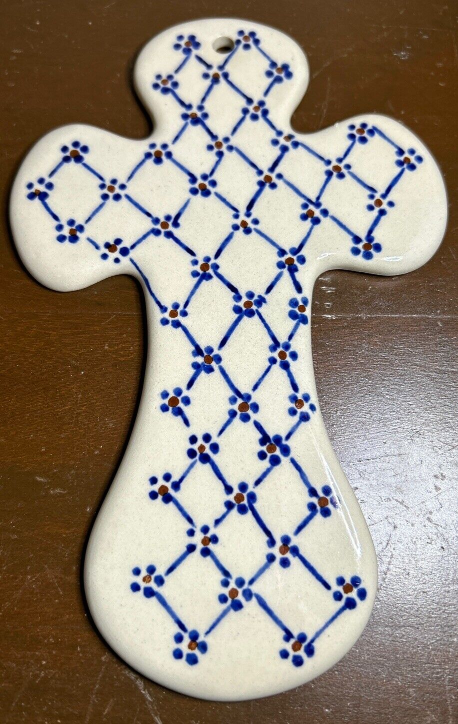 Vintage Signed Polish Pottery Wall Cross MINT CONDITION 7 Inches